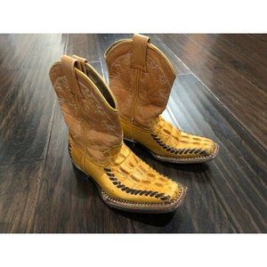 AGUILA REAL Leather Croc Embossed Pointed Toe Cowboy Boots Kids Sz 15 MEX, US 8